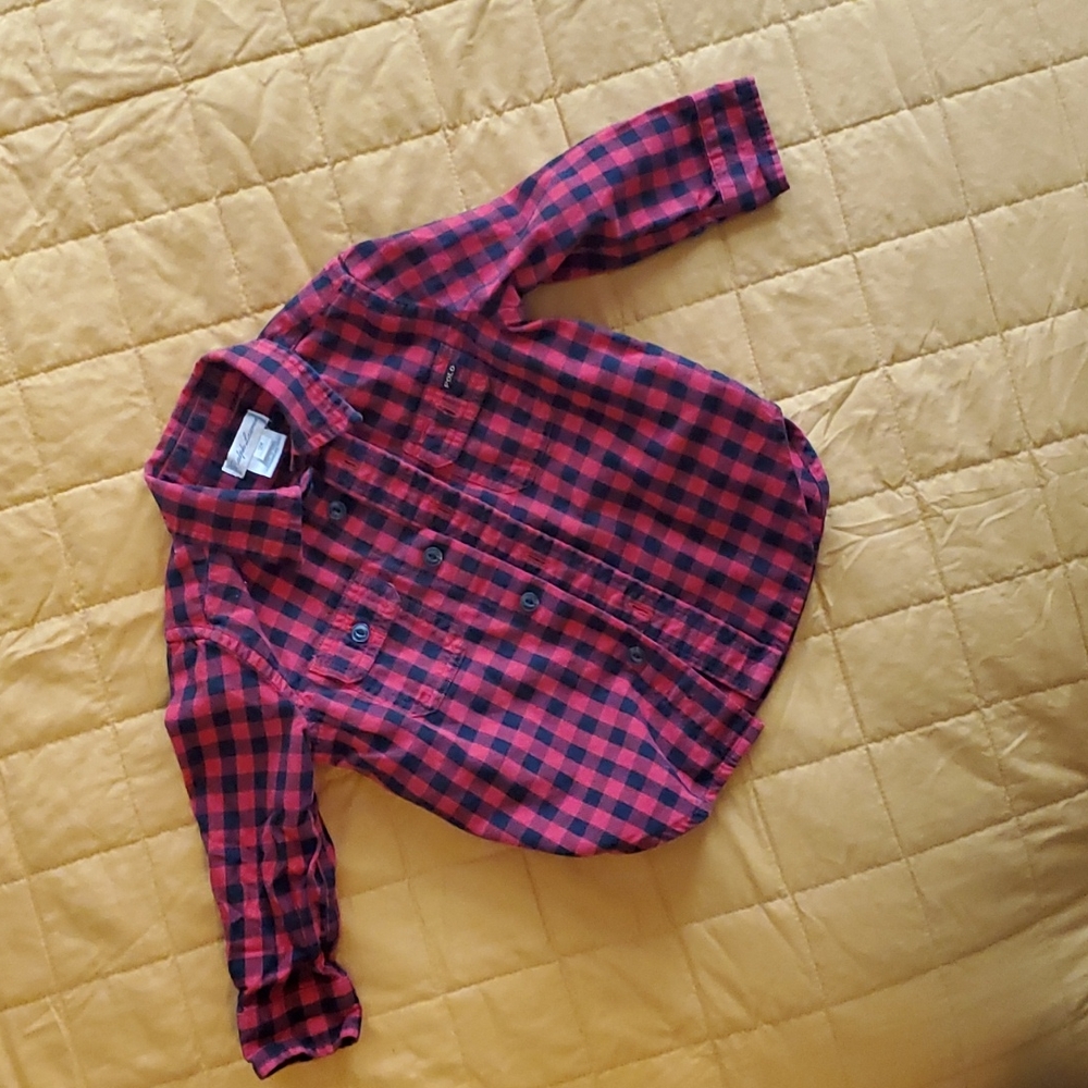 Ralph Lauren Buffalo Check Red Plaid Button Down Shirt size 12 months EUC